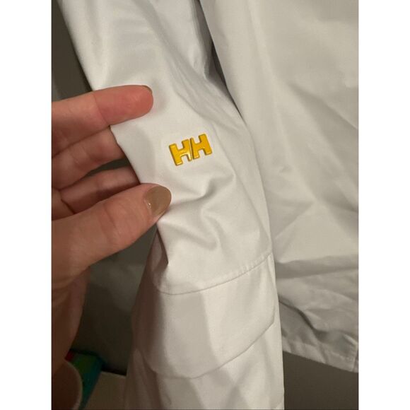 Helly Hansen White Aden Waterproof Insulated Hooded Long Rain Jacket Medium - Picture 5 of 6